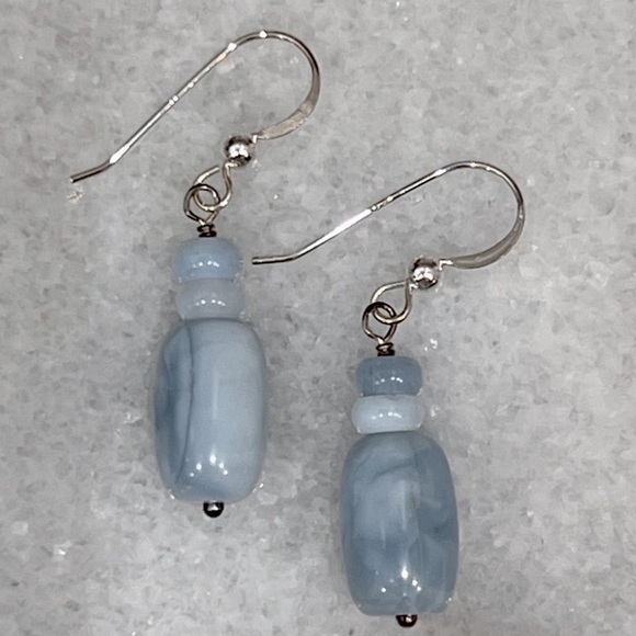 Sterling Silver Blue Opal Bead Necklace and Dangle Earrings Ensemble - Picture 14 of 16